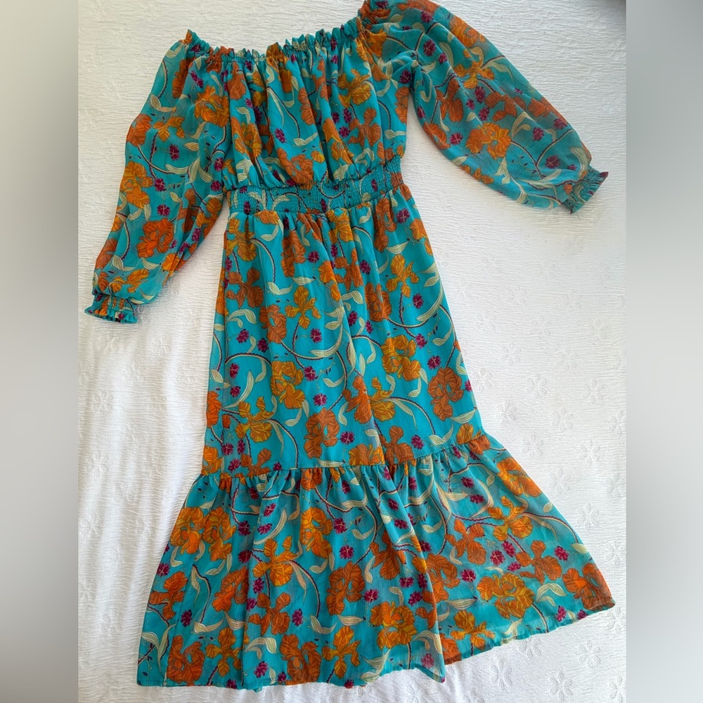 Sophia Vergara Summer Maxi Dress teal orange floral size M - Picture 3 of 10